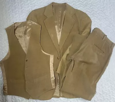 VTG 70s Corduroy 3 Piece Suit Tan John Peel LTD Disco Leisure • $50