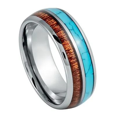 Tungsten Ring Band Dome Ring Turquoise & Koa Wood Inlay For Men & Women • $35.40