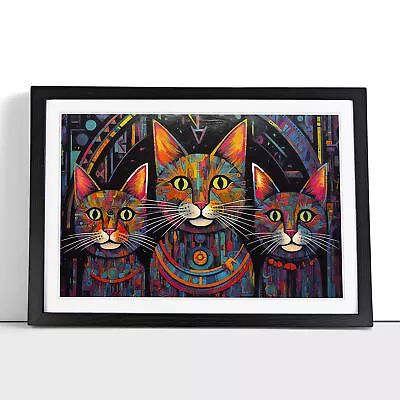 Egyptian Cat Futurism No.2 Framed Wall Art Poster Canvas Print Picture Painting • £14.95