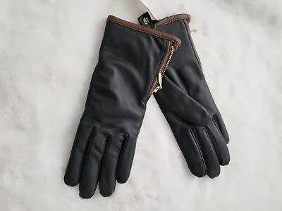 Ili Black/Tan Trim Tech Gloves In Genuine Leather With 3” Side Zipper (Size S) • $42.99