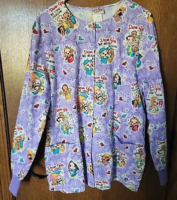 Scrub Jacket Women's LG Long Sleeve 2 Pocket Snap Buttons Dear God Kids Graphics • $14