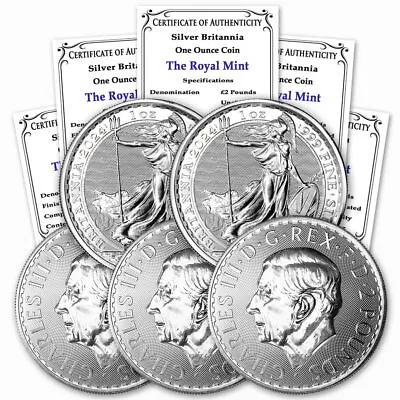 Great Britain 2024 Lot Of Five (5) 1oz Silver Britannia BU Coins W/Cert • $166.35