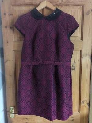 £4.99 • Buy Warehouse Mini Dress Size 16 Jacquard Patterned Sequin Collar Lined Black/Red