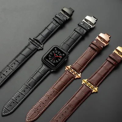 $12.96 • Buy For Apple Watch Ultra 8 7 6 5 4 SE Butterfly Clasp Leather Band Strap 44/45/49mm