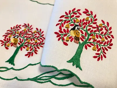 Madeira Hand Embroidered Cocktail Napkins Set Of 8 NOS Partridge In A Pear Tree • $239