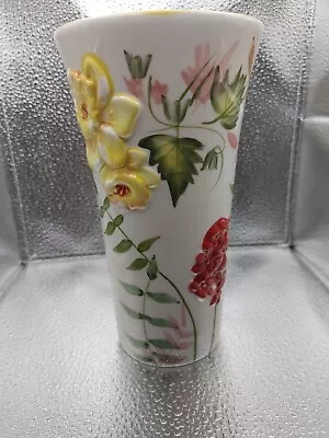 Vintage 3D Flowers Floral Hand Painted Unbranded FTD Ceramic Vase 8  • $15