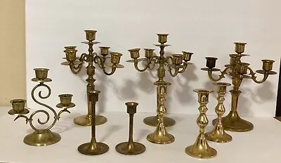 Mixed Lot Of 9 Vintage Brass Candlesticks Holders Candelabras Weddings Events • $75
