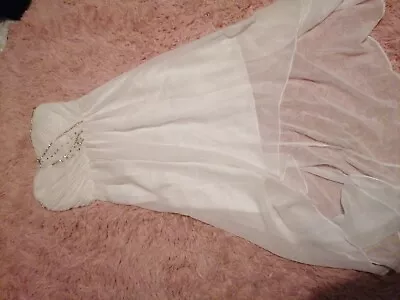 £24.99 • Buy White Chiffon Dip-hem High Low Chiffon Diamonte Dress Detachable Straps Size S