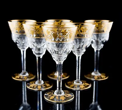 $995 • Buy Val St Lambert Pampre D'Or Water Wine Goblet Glasses Set Of 6 Belgium Crystal
