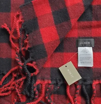 NWT J.Crew Wool Scarf In Holiday Plaid Red Black Buffalo Check • $28