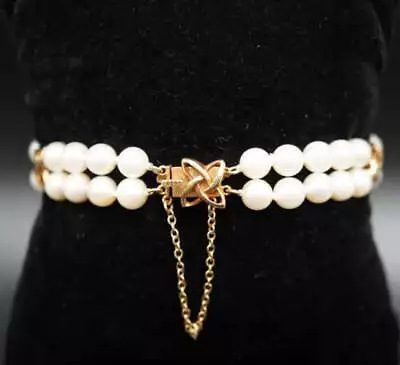 Mikimoto Estate Akoya Pearl Double Strand Bracelet 6.5  14k Gold 5.5 Mm M308 • $1992