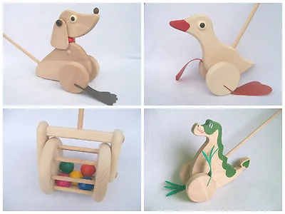 £2.99 • Buy Wooden Toy Push Along Eco Friendly Duck, Dog, Lawnmower Gift Damage Reduced