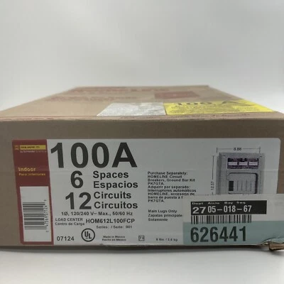 $39.95 • Buy Square D Main Lug Load Center Indoor 100 Amp 6-Space 12-Circuit HOM612L100FCP