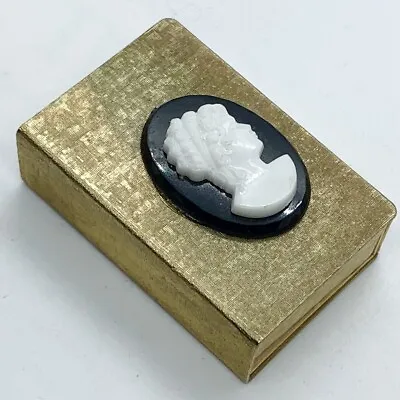 Vtg Victorian Style Cameo Gold Match Stick Case Box Metal Lucite Black White • $19.95