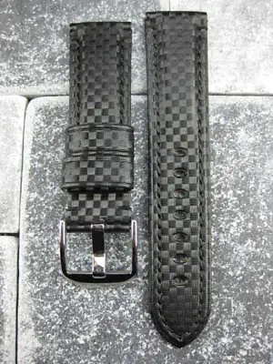 NEW 22mm Black CARBON FIBER Leather Strap Watch Band Timewalker MONTBLANC 22 • $29.99