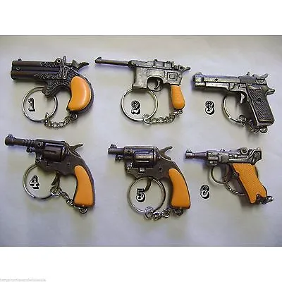 6 Design To Choose Die Cast Novelty Miniature Solid Metal Gun Keyrings Cap Gun  • £4.59