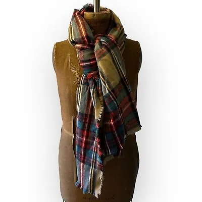 Merona Scarf Plaid Wide Wrap Tan Red Green Yellow White • $12