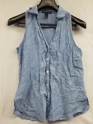 INC Womens Size 6 Tank Top Blouse Blue 100% Linen Button  Up Sleeveless  • $13.85