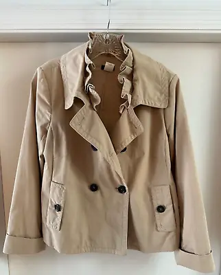 J. Crew Women's 10 Khaki Tan Double Breasted Crop  Coat Jacket Removable Ruffle • $19