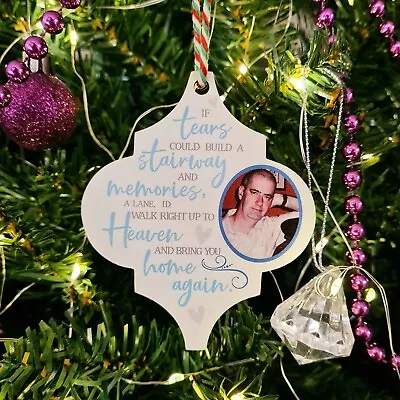 D1 Personalised Memorial Wooden Christmas Tree Bauble Decoration - Photo • £4.99