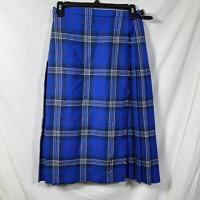 Edinburgh Woollen Mill Women's Size 12 Tartan Plaid Blue Wool Pleated Skirt Kilt • $29.99