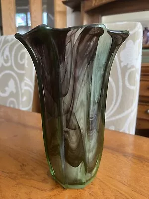 Walther And Sohne Cloud Glass Art Deco Vase Green & Purple 27 X 17 Cm Rare • £95