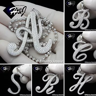 20 Men 925 Sterling Silver 3mm Bead Chain Cubic Zirconia 26 Letters Pendant*p141 • $106.99