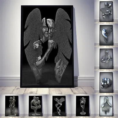 3D Metal Figure Statue Art Painting Lovers Canvas Poster Hanging Wall Home Decor • $11.67