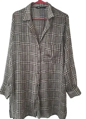 Zara Womens Black And White Long Sleeve Plaid  Sheer Button Down Shirt Size M • $24.99