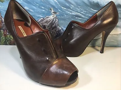 Max Studio Xplore Leather Womens Brown Fine Leather Peep Tie High Heels Size 6M • $22.40