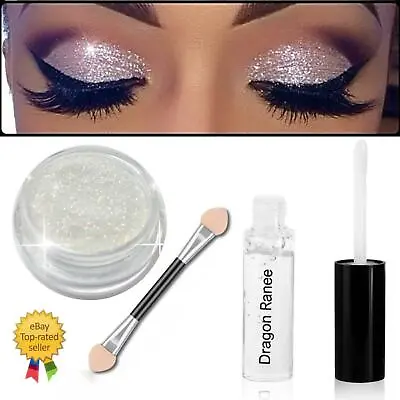 Glitter Eye Shadow White & Fix Gel PARTY Applicator Brush  Loose Glitter Makeup • £4.50