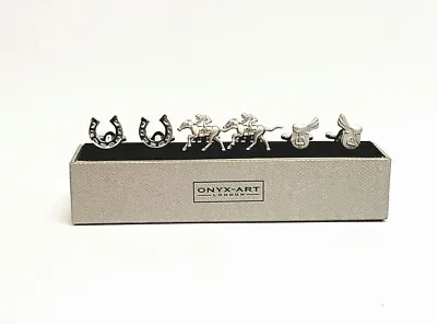 £35.99 • Buy Onyx Art Set Of 3 Horse Riding Cufflinks - Novelty Gifts - CKS007