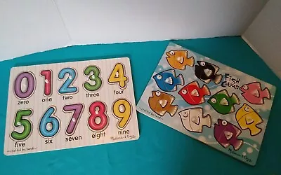 2 Melissa And Doug Wooden Lift & See Peg Puzzles - Colors & Numbers • $12