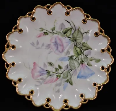 Limoges Plate T & V Reticulated Border Morning Glory  Artist Signed Antique  • $56.25