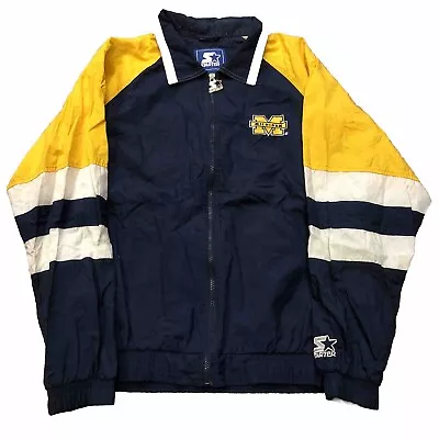 Vtg Starter Michigan Wolverines Windbreaker Jacket Zip Blue Yellow White L H7 • $59.99