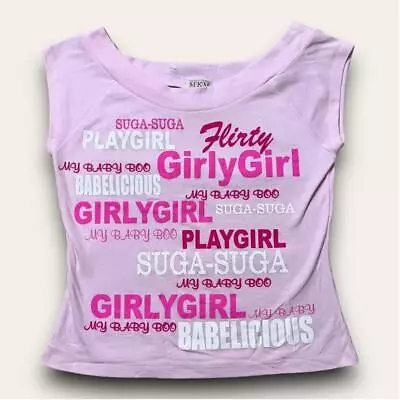 Y2K Flirty Babygirl Motif Graphic Top MKM Designs Pink Bimbo Barbie Sz Large • $24.99