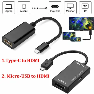 Micro-USB Type C To HDMI Female Adapter Cable TV Phone Tablet Sim Android HDTV • £5.26