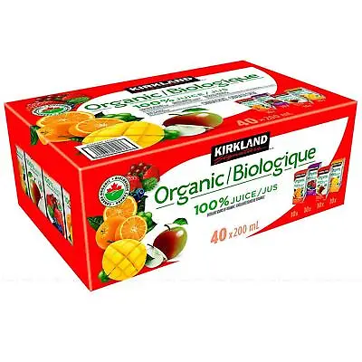 Kirkland Signature Organic 100% Juice Assorted Flavours Cartons Pack 40 X 200ml • £28.99