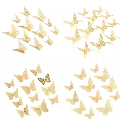 12Pcs 3D Butterfly Wall Stickers Art Decals For Home Living Room Door Decor Gold • $19.58