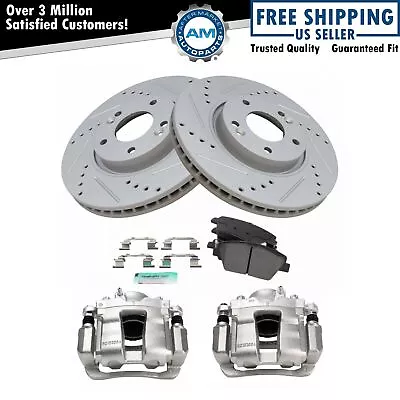 Front Brake Calipers Pads & Drilled Rotors Fits 11-15 Sonata 11-16 Optima • $276.23