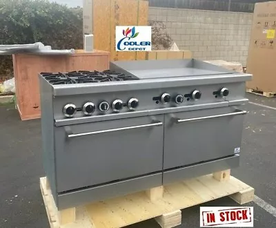 $3939.32 • Buy NEW 60  6 Burner Gas Range 24  Flat Griddle 2 Full Size Standard Oven NSF