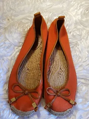 Michael Kors Women's Orange Meg Canvas Espadrilles Bow Ballet Flats Shoes 9M • $15.99