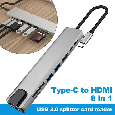 $23.99 • Buy 8-in-1 USB-C Hub Type-C Multiport Card Reader Adapter 4K HDMI For MacBook Pro