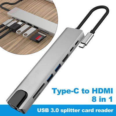 $23.99 • Buy 8-in-1 USB-C Hub Type-C Multiport Card Reader Adapter 4K HDMI For MacBook Pro