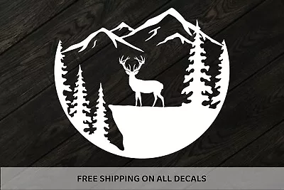 Mountain Forest And Deer Elk Vinyl Decal | Adventure Car Bumper Sticker • $7.99