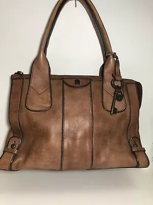 Vintage Fossil Leather Handbag Weekender Tote Brown Bag • $60