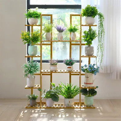  9 Tier Bamboo Plant Stand Corner Shelf Garden Flower Pot Display Indoor Outdoor • $66.90