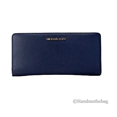 Michael Kors Jet Set Travel Large Navy Pebbled Leather Continental Wrist Wallet • $69