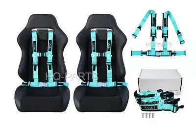 2 Aniki Mint Green 4 Point Aircraft Buckle Seat Belt Harness Ultra Shoulder Pad • $129.99