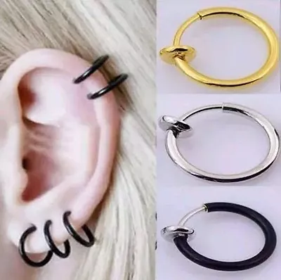 Fake Clip On Spring  Hoop Ring Earrings Nose Ear Septum Lip Eyebrow  Piercing  • £1.59